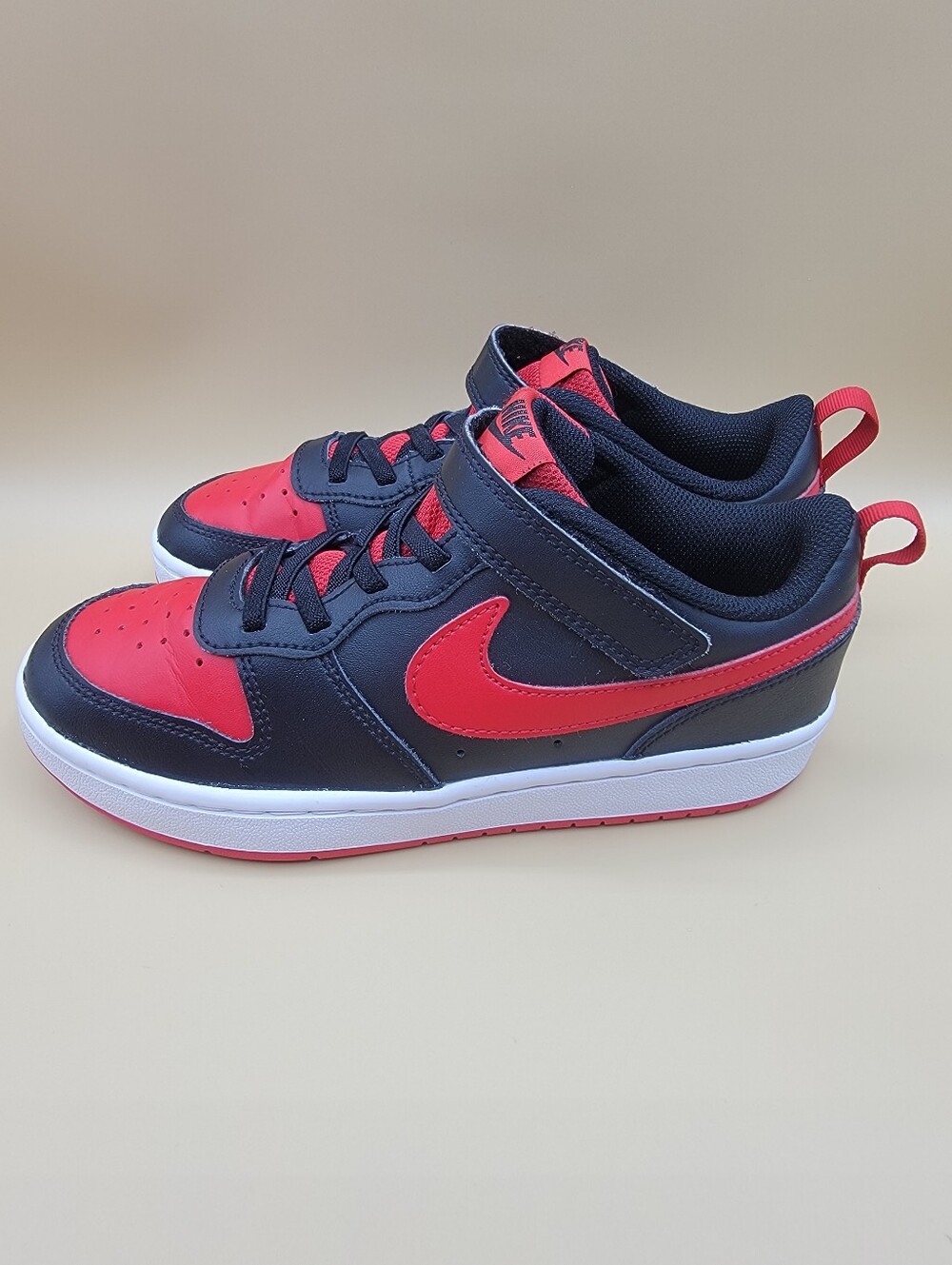 Nike Court Borough Low 2 Bred Big Kids Shoes Size 3Y Black Red Slip-On Boy's